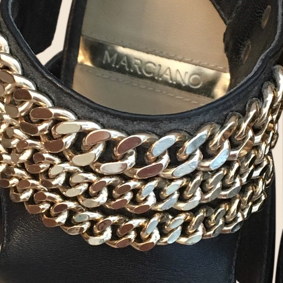 MARCIANO Gold Chain Black Leather Stilettos - Picture 3 of 7